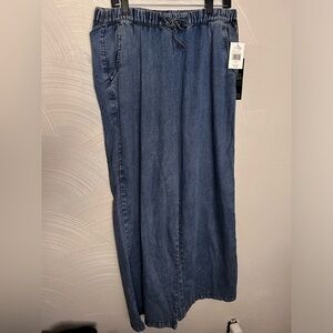 Royalty For Me L Drawstring Pull On Pants wide leg NWT Denim Boho Lagenlook